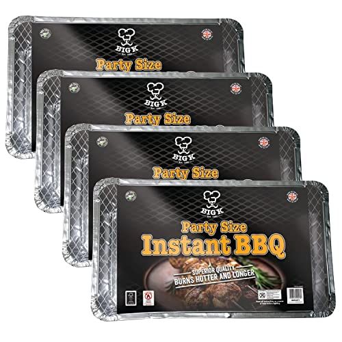 Big K Disposable Instant BBQ Tray - Pack of 4 Party Size All In One Barbecue Instant Light Charcoal Grill Tray with Topline Card. Ideal for Garden BBQ, Camping, Outdoor Party, Picnics.