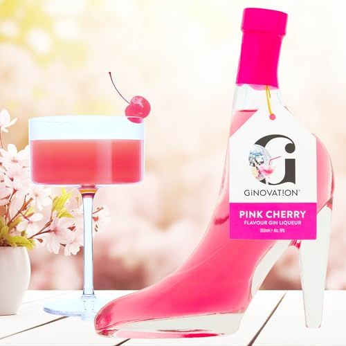 Pink Cherry Gin Liqueur Gift - Flavoured Gin Gift Shoe Shaped Bottle 350ml with Topline Card. Great Secret Santa Gifts for Women, Stocking Fillers Christmas Gifts for Gin Lovers, Mum Gifts