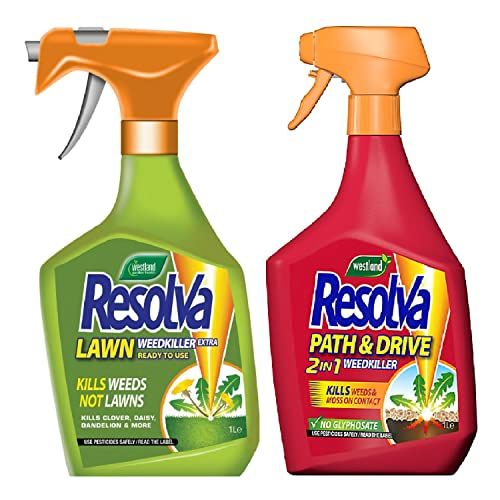 Garden Resolva Weed Killers Bundle - Path and Drive 1L Weedkiller Sprayer & Lawn Weed Killer Extra Strong 1L Ready-to-Use Garden Sprayer for Dandelions, Weed Remover with Topline Card.