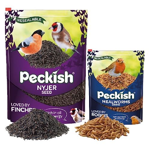 Peckish Nyjer Seed & Mealworms Bundle - 2kg Wild Bird Nyjer Seeds & 175g Dried Mealworms for Garden Birds with Topline Card. Wild Bird Food Suitable for Hanging Feeders, Bird Tablle