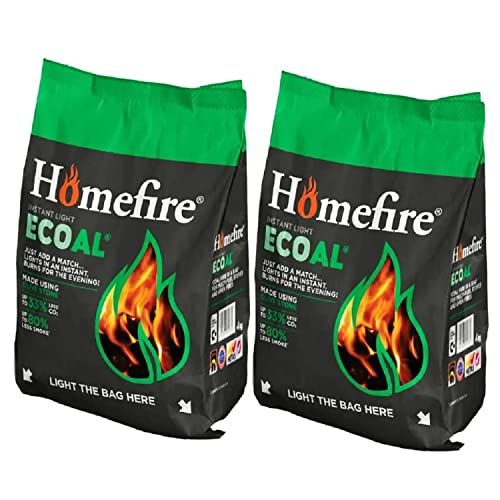 Homefire Instant Light Smokeless Coal Fire - Ideal Smokeless Coal for Multi Fuel Stove and Open Fire Comes with Topline Card - Very Easy To Light and Burns up to 4hrs 2x Bags - 4kg Each