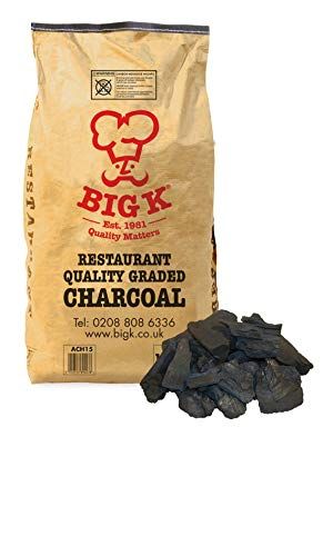 Big K Dura Restaurant Grade Charcoal, 15kg Bag 100% Natural White Quebracho Lumpwood Charcoal, Long lasting, Easy to light, and burns with no smoke, â€Ž16 x 45 x 77 cm