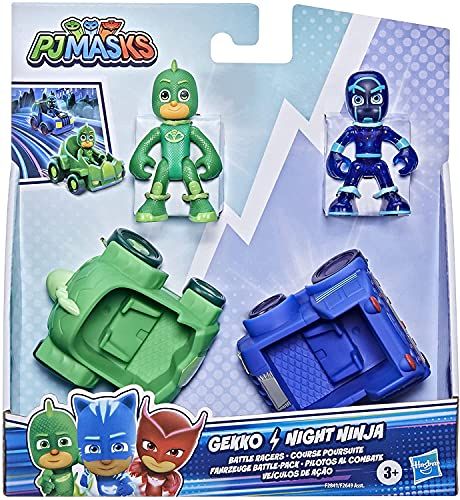 Hasbro PJ Masks - Course Pursuit - F2841 - Pack of 2 Articulated Figurines 8 cm + Vehicles - Gekko + Night Ninja - New