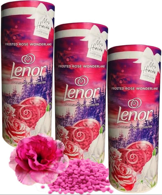 Laundry Scent Booster Beads Bundle - Pack of 3 x 176g Lenor Frosted Rose Wonderland In Wash Scent Booster Laundry Beads Bulk with Topline Card. Great Fabric Freshness From Wash to Wear