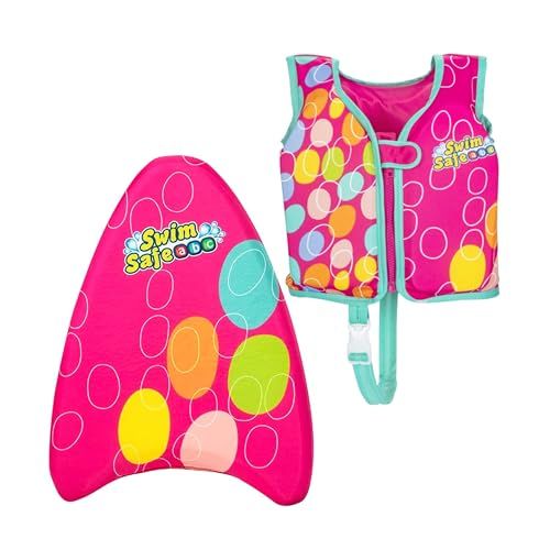 Swimming Float Kickboard for Kids - Learn to Swim Pink Foam Board Pool Float & Swim Vest. Swimming Floats for Children with Topline Card. Exercise Equipments for Kids Beginning Swimmers