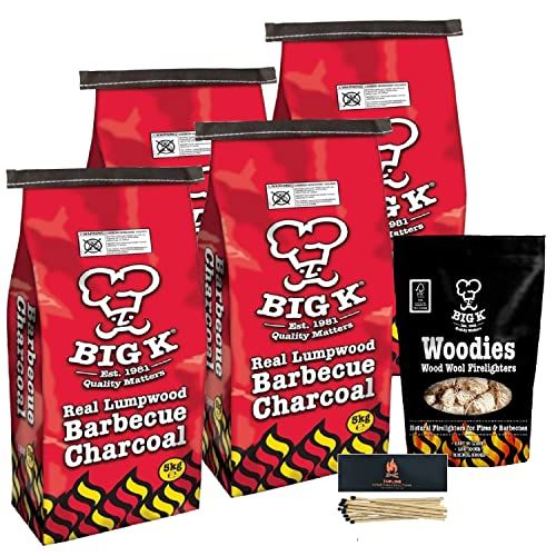 Big K Charcoal 4 x 5kg & 300g Woodies + Matches (Red Bag)