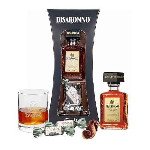 Disaronno Italian Liqueur Gift Set - Worlds Favourite Original Disaronno, Chocolates & Glass Gifts for Her with Topline Thank You Card. Wonderful for Mens Secret Santa Gifts or Stocking Fillers.