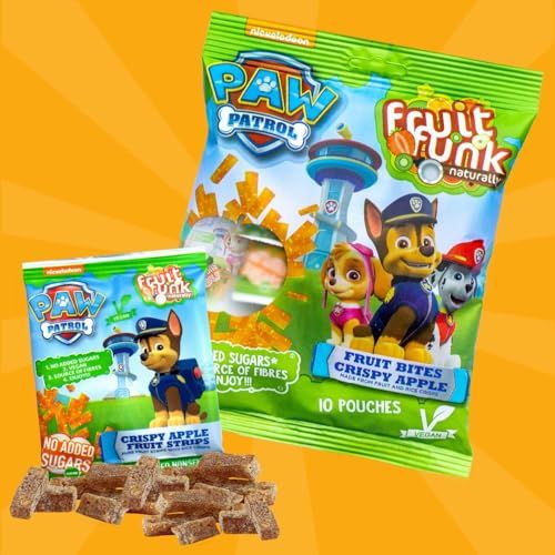 Fruit Funk Paw Patrol Snacks - Pack of 2 x 10 Multibags 10gr Crispy Apple Bites with Rice Crisps, Healthy Snacks is Alternative to Fruit Roll Ups for Lunchbox Snacks, Party Bag Fillers for Kids