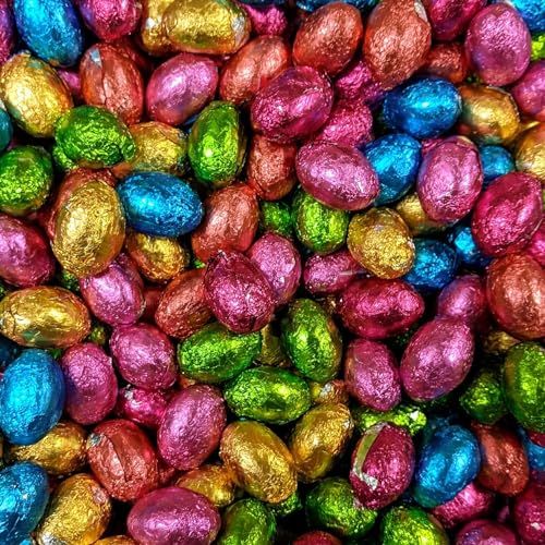 Easter Mini Eggs Chocolate Bulk - Solid Milk Chocolate 1kg Colourful Mini Easter Egg Bulk Buy for Easter Gifts, Sweets Chocolate Hamper, Egg Hunt, Easter Party Bag Fillers with Topline Card.