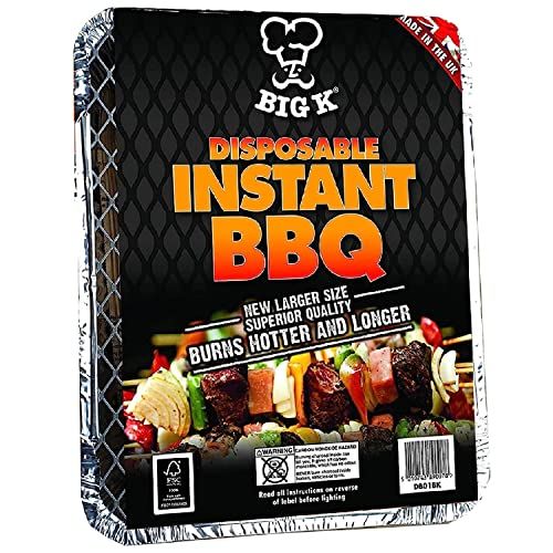 Big K Disposable Instant BBQ Tray - All In One Barbecue Instant Light Charcoal Grill Tray with Topline Card. Ideal for Garden BBQs, Camping Grill, Outdoor Parties, and Picnic.