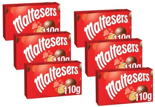 Maltesers Milk Chocolate Bulk Sweets - Christmas Chocolate Sweets In Bulk Cheap Pack of 6 x 110g with Topline Card. Ideal Christmas Gifts, Chocolate Box Stocking Fillers Kids or Secret Santa Surprise