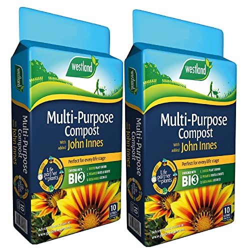 Westland Multi-Purpose Garden Compost - Peat Free Multi Purpose Compost with John Innes 2 x 10L Garden Soil Bags for Indoor & Outdoor House Plants, Vegetable Growing. Comes with Topline Card.