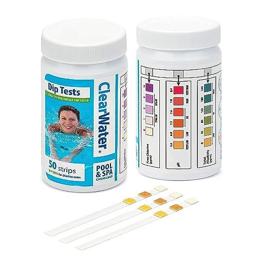 Clearwater Pool Water Testing Kit - Clear Water Pack of 2 x CH0043 Dip Tests 50 Strips for Chlorine Users Measures PH, Total Alkalinity with Topline Card. Pool Test Strips for Hot Tub, Swimming Pool