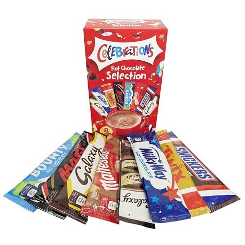 Hot Chocolate Selection Gift Hamper - Celebrations Hot Chocolate Sachets Bulk Buy 8 x 25g Chocolate Multipack with Topline Card. Gift Set for Stocking Fillers, Secret Santa Gifts or Movie Night