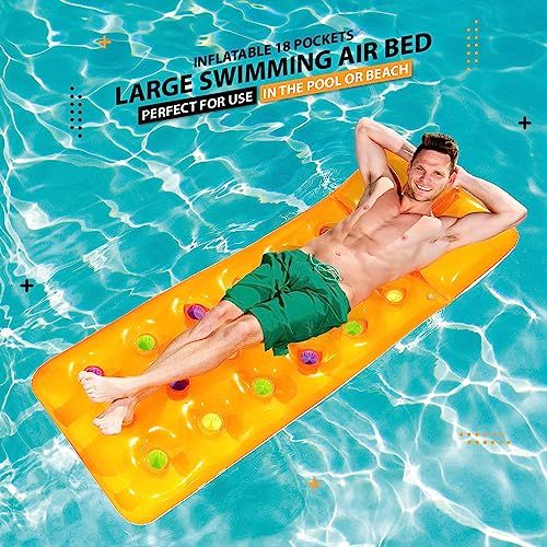 YELLOW Floating Mat, Air Bed with a Pillow + Heavy Duty Patch Repair Kit + Topline Card *43014 *62068