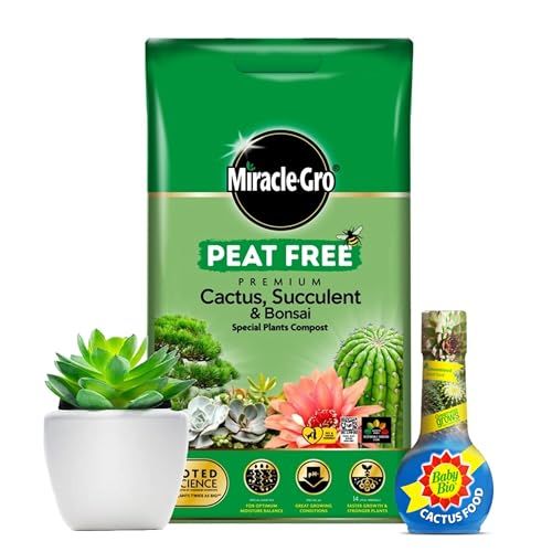 Cactus Peat Free Cacti Bonsai Potting Compost 10L & Cactus Plant Feed Liquid Concentrated Fertiliser 175ml with Topline Card