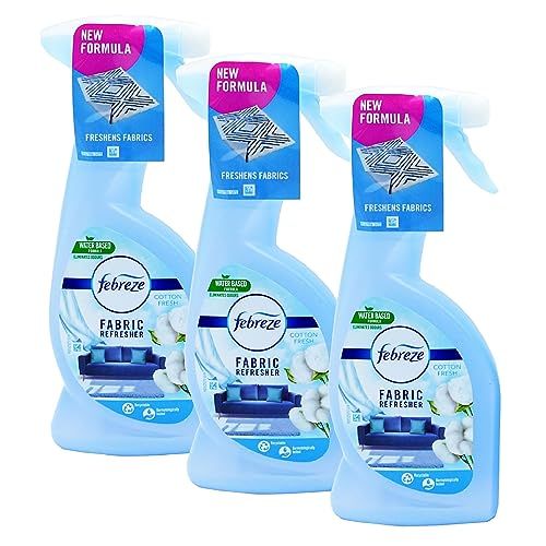 Fabric Freshener Room Spray Bundle - Pack of 3 x 375ml Cotton Fresh Water-Based Formula Fabric Spray, Carpet Freshener Odour Eliminator with Card. Room Fresheners for Home Bulk Buy