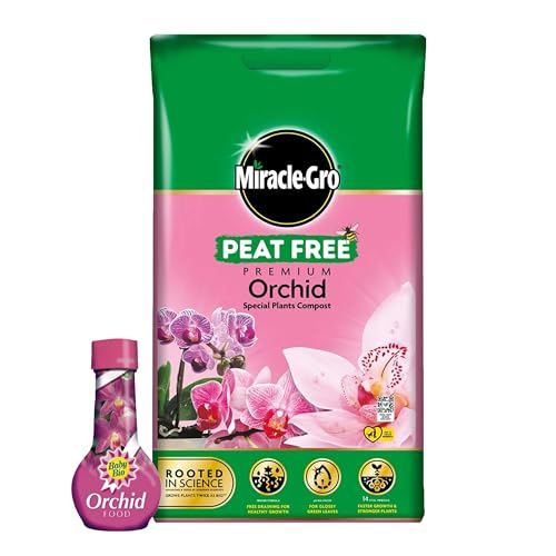 Orchid Plant Food Growing Bundle - Peat Free Orchid Potting Compost 10L & Orchid Flower Food 175ml Miracle Grow Fertiliser for House Plants Orchid Feed with Topline Card.