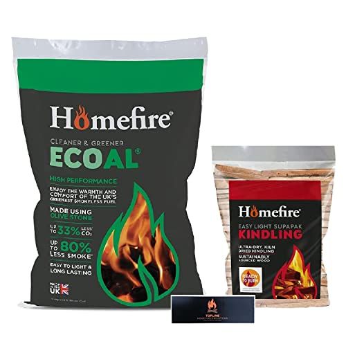 Homefire 20kg Ecoal Smokeless Coal with 1.7kg Pack of Kindlings Wood + Matches.