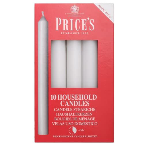 Price's - Household Candles - Pack of 10 - Unscented - 5 Hour Burn Time - Premium White Wax