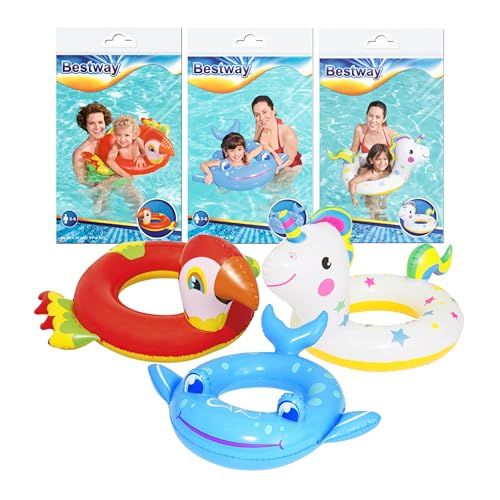 Kids Swimming Ring Pool Inflatables - Cute Unicorn, Parrot & Wales Swim Ring with Topline Card. *36128