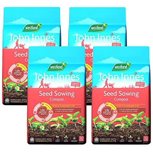 John Innes Seed Sowing Compost - Westland Peat Free Seeds Potting Compost 4 x 10L Garden Soil Bags with Topline Card for Outdoor & Indoor Plants, Vegetable Growing.