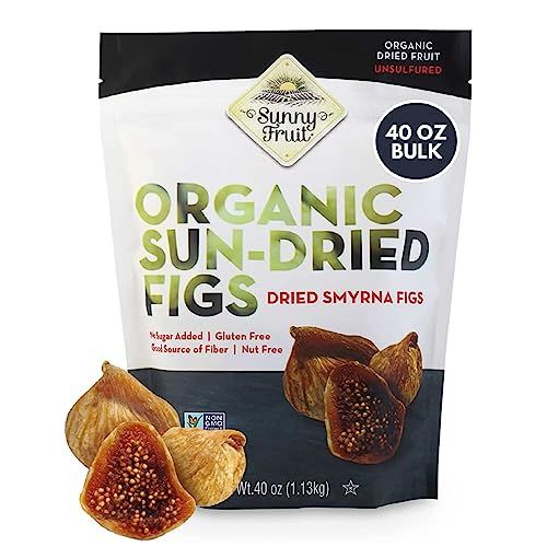 Sunny Fruit Organic Sun-Dried Figs - Sugar Free & Gluten Free Vegan High in Fibre Healthy Snacks great for Breakfast Cereals, School Lunch Box with Topline Card.