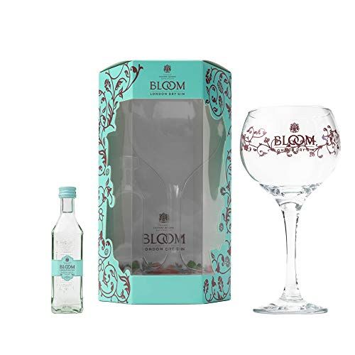 Bloom Gin Gift Set - Official Bloom London Dry Gin Set, 5cl Alcohol Miniature, Balloon Gin Glass